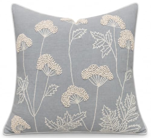 Rudransha Hand Embroidered Wildflower 18x18 Pillow Cover, Light Grey - color: Blooming-light Grey, size: 18" x 18" (Pack of 1)