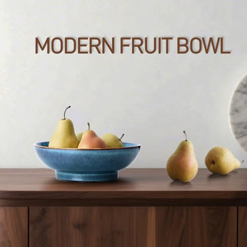Ceramic Fruit Bowl,10.2" Decorative Bowl, Large Fruit Bowl for Kitchen Counter, Pedestal Bowl, Kitchen Counter Décor, Bread Candy Snacks Organizer(Starry sky blue) - color: Starry sky blue