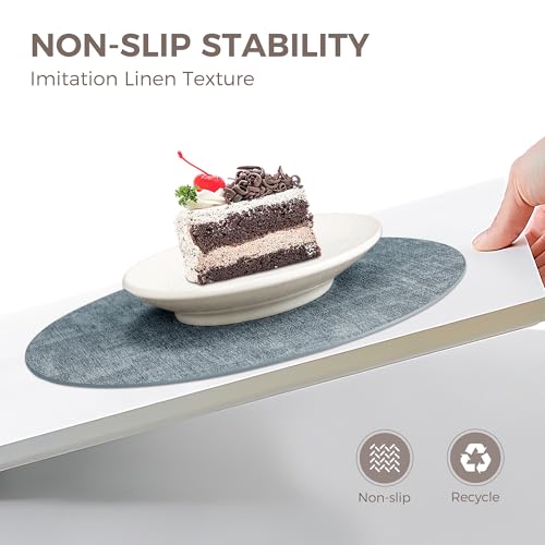 13" Round Placemats Set of 6, Reversible Faux Leather Wipeable Table Mats - color: Light Blue