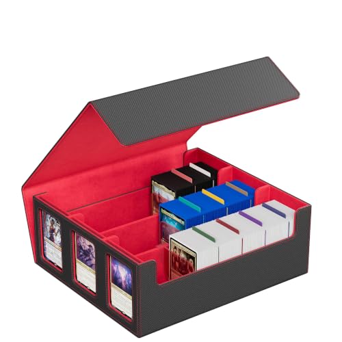 UAONO 3-Row 2400+ Trading Card Storage Box with Commander Display - color: Black&Red, size: 3-row