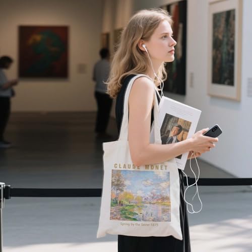 Art Canvas Tote Bag,Art Lovers Gifts,Aesthetic Tote Bag for Women. - color: White - Monet -1