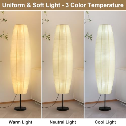 Off-White Paper Lamp Paper Floor Lamp, 3-Lights Bulbs Included - color: Oval Off-white & Black