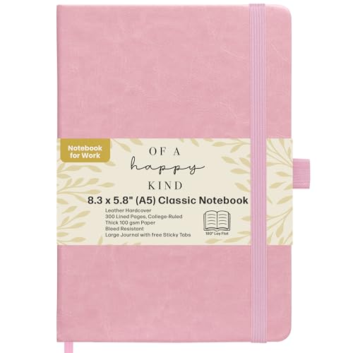 Lined Leather Bound Journal Notebook, A5 Hardcover Journals for Women Pink - color: Pink, size: A5 300 Pages