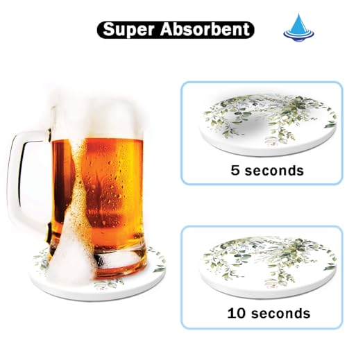 HOPONY Coasters for Drinks,6 Pieces Ceramic Stone Coaster Set with Metal Holder Stand, Cork Base,Absorbent Cups Place Mats for Home Decor Abstract Plants - color: Plants