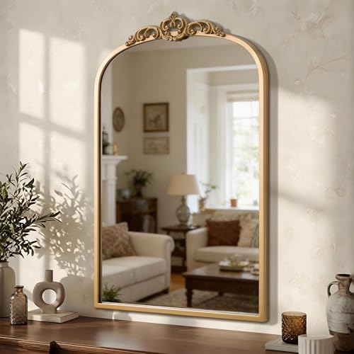 1 Set Vintage Gold 20x30 Arched Antique Baroque Tabletop Wall Mirror - size: 30"L x 20"W