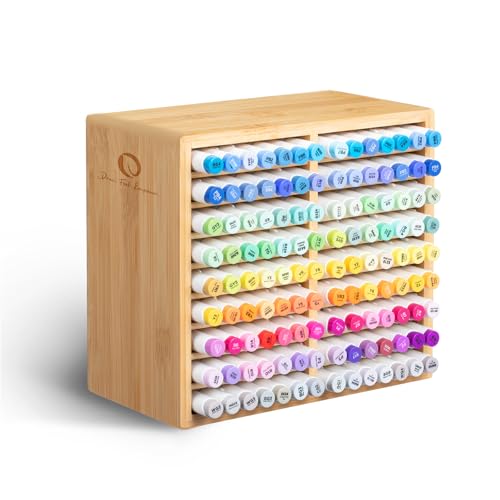 Ohuhu Bamboo Marker Organizer, Wooden Desktop Storage Holds 126 Markers - style: Rounded Corner Hold 126 Markers
