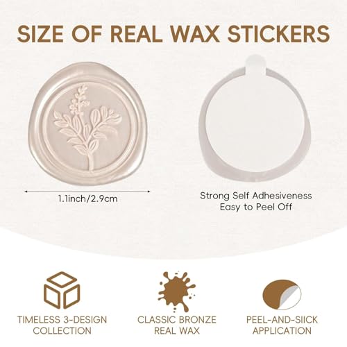60 Pcs Wax Seal Stickers Set (3 Designs in 1 Pack) - Adhesive Backed Elegant Floral Designs for Wedding Invitation Envelope Seal Stickers Gift Wrapping (Champagne) - color: Champagne