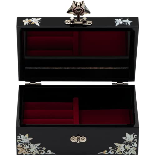February Mountain Mother-of-Pearl Jewelry Box – Elegant Purple Lacquered Keepsake with Peony & Butterfly Design, Red Velvet Interior – Christmas, Birthday Gift, Unique Jewelry Organizer for Women - color: Purple Haze
