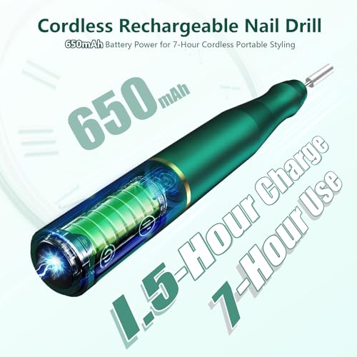 TUOBEO Cordless Nail Drill Electric Nail File Kit, Rechargeable Efile Set - color: Blackish Green