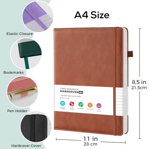FOCUS DAY (2 Pack) A4 Lined Journaling Notebook, 8.5" x 11", PU Leather Cover, 100GSM College Ruled Paper, High School Supplies, for Diary Travel Meeting Study - color: Black_Brow, size: A4