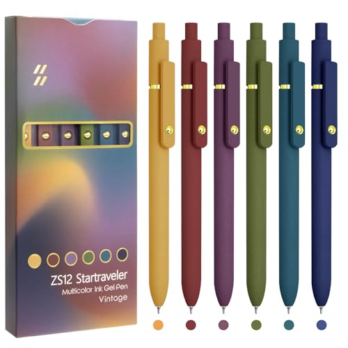 UIXJODO Colorful Pens, 6 Pcs Colored Pens Fine Point Smooth Writing Pen, 0.5mm Colored Ink Gel Pen for Journaling Note Taking Writing, Office School Supplies Gifts for Women (6 Pcs Gold Vintage) - color: 6 Pcs Gold Vintage - Colored Ink