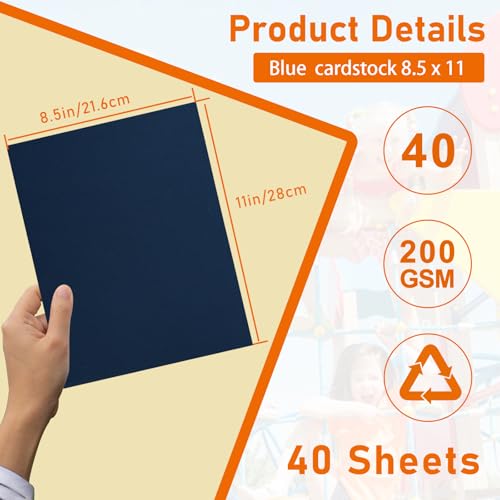 Guakicae 40 Sheets Navy Blue Cardstock 8.5 x 11 Copy Paper 200gsm/75lb - color: Blue, size: 40 Sheets