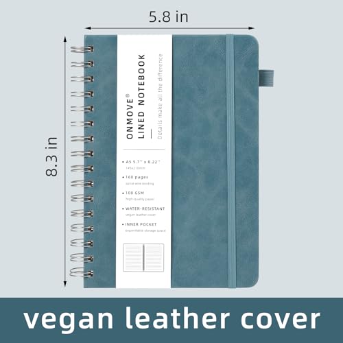 Spiral Notebooks Journal for Women Men 12 Pack Bulk Leather Hardcover with Pen Holder A5 160 Pages 100 GSM Thick Paper for Work School Lined Sky Blue - color: Sky Blue