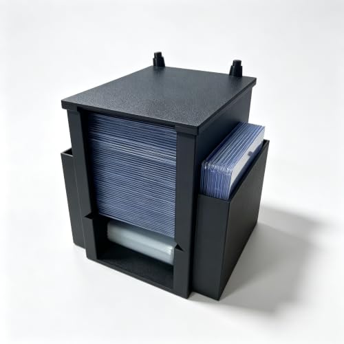 Toploader Dispenser & Penny Sleeve Holder - Dual Compartment Holds 300 Penny Sleeves & up to 50 Top Loaders, Stackable Card Storage Box with Dustproof Lid (Black)