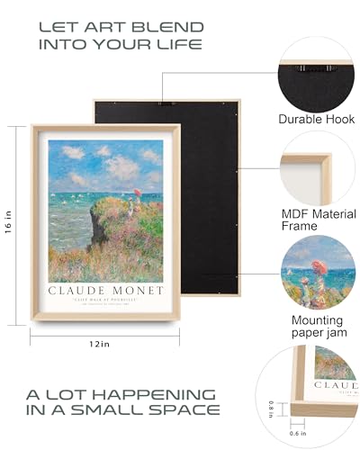 HesenDot Framed Wall Art, Claude Monet Impressionism Canvas Prints Set - color: Framed Monet Waterlily, size: 16"L x 12"W