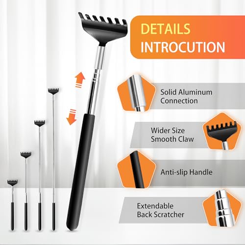 USAGA 20 Fingers Head Massager Scalp Massager Head Scratcher Extendable Back Scratcher for Head Body Relaxing (Black)