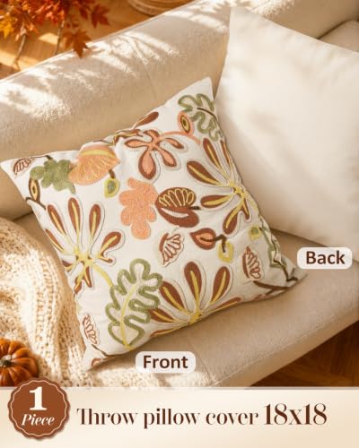 Embroidered Throw Pillow Cover, 18x18 Inch, Fall Abstract Floral - color: Fall Abstract Floral, size: 18" x 18" (Pack of 1)