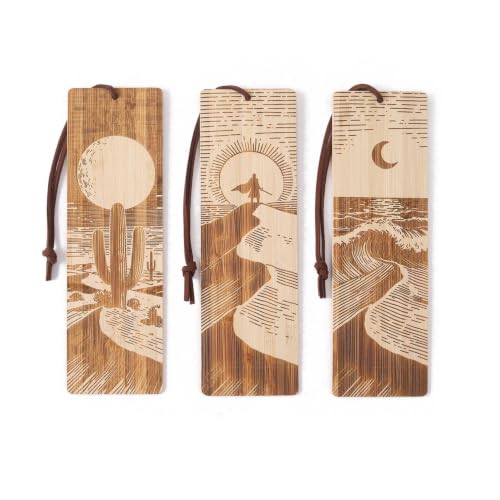Bookmarks for Adults Men,Bamboo Natural Book Marks, Desert Mountain Sea Book Marks for Reading (Venture) - color: Venture
