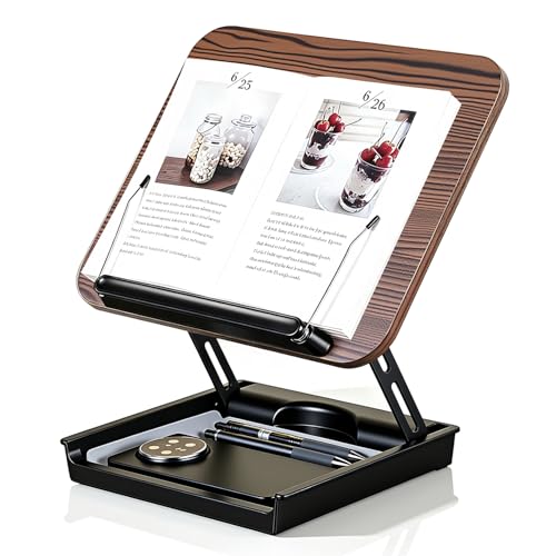 Adjustable Book Reading Stand with Storage - Hands-Free Wooden Bookstand