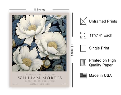 Poster Master William Morris Poster - Peonies Print - White Flower Art - Botanical Art - Exhibition Artwork - Textile Piece - Floral Illustration - Aesthetic Creation - Living Room or Office Decor - 11x14 UNFRAMED Wall Print - color: Style-05, size: 11"L