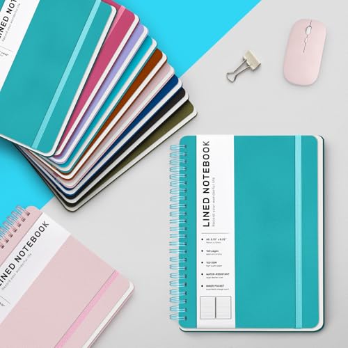 Lined Spiral Notebook for Women, A5 College Ruled Leather Spiral Journals - color: Lake Blue, size: A5