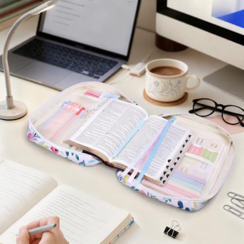 XKDOUS Bible Cover Case for Women Bible Bag Journaling Kit w/Study Supplies - color: Canvas Pink & Blue, size: Large