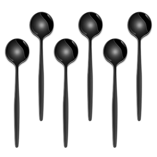 5.1 Inch Coffee & Tea Spoons,6-Piece Black Stainless Steel Dessert Spoons For Cafe,Black Espresso Spoon,Cute Small Demitasse Spoon - color: Black