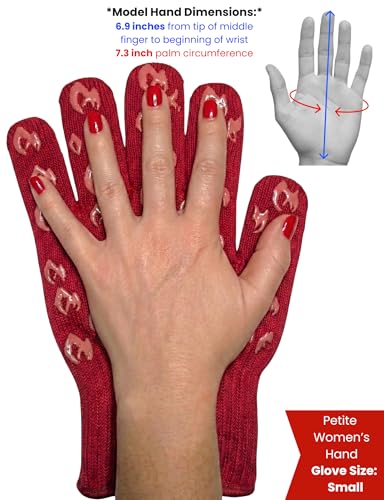 Grill Armor Oven Gloves with Fingers – 932°F Heat, Fire & Cut Resistant Mitts for BBQ, Grill, Cooking, Grilling, Baking, Smoker & Fire Pit - color: Red, size: Small Standard Cuff
