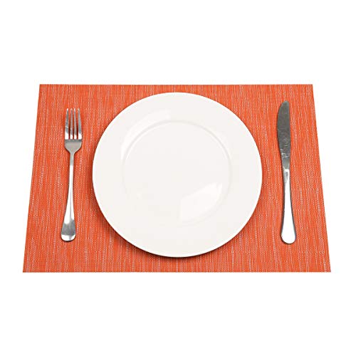 SHACOS Placemats Set of 8 Woven Vinyl Place Mats for Dining Table Wipe Clean Heat Resistant Washable Kitchen Table Mats (8, Orange) - color: Orange, size: Set of 8