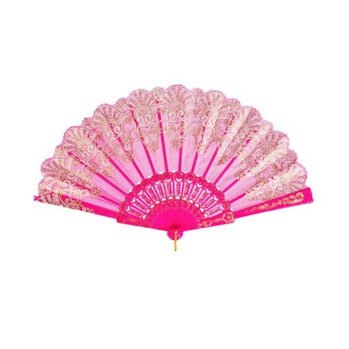 QIRMIZI 10 Pack Folding Handheld Fans,Silk Spanish Fan, Perfect for Weddings, Parties, and Dancing,Deeppink - color: Deeppink, size: 10 PACK