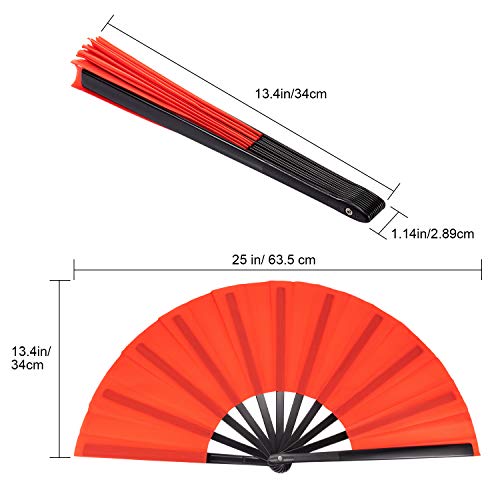 Maitys 2 Pack Large Folding Hand Fans 13'' Chinese Red Handheld Fan Clap Fans for Line Dancing, Rave, Tai Chi, Festival, Kung Fu, Martial Art, Performances, Gift, Includes 2 Pouch - color: Red