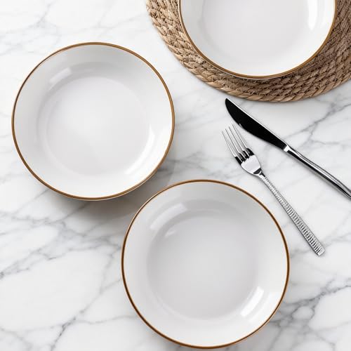 AmorArc 8.5’’ Ceramic Pasta Bowls Set of 4, 36oz Large Stoneware Bowls Set - color: Pearl White, size: Set of 4