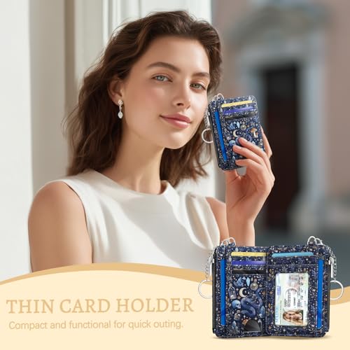 Kelvoris Credit Card Holder Small Wallet Women, Slim RFID, Goth Mushroom - color: Blue Goth Skull
