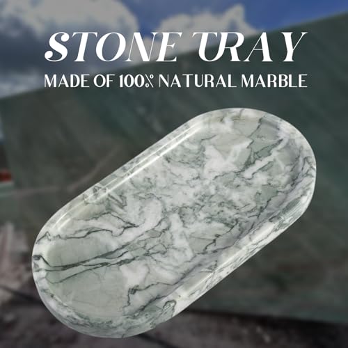 Koville Marble Bathroom Tray for Countertop, Vanity Tray Stone Trays for Decor, Natural Marble Decorative Tray for Dresser Organizer, Storage Trays for Perfume, Jewelry, Cosmetics(Retro Light Green) - color: Light Green