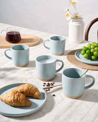 famiware Coffee Mugs Set of 8, Milkyway 13 oz Ceramic Cup Set with Handle - color: Milkyway-Light Blue, size: 8 Count (Pack of 1)
