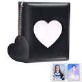 3 Inch Kpop Photocard Holder Book, Mini Photo Kpop Album Kpop Photocard Binder, Love Heart Hollow Kpop Photocard Binder Collector Book 32 Pockets Portable Photo Card Holder with Love Heart Pendant - color: Black