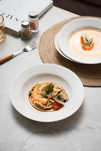 8.7-inch Wide Rim Lead-Free Ceramic Soup Bowls, Set of 4, White