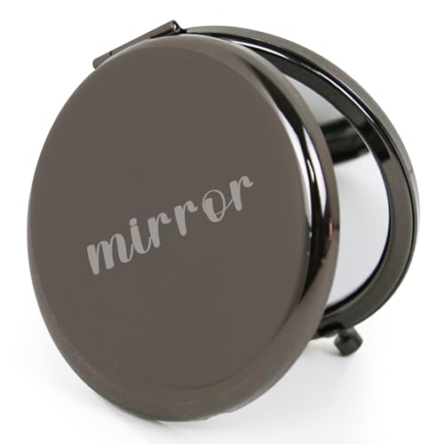 Compact Mirror Round 2.6” Metal Double Sided 1X/2X Engraved Pocket Mirror Gifts for Men (Bk01) - color: Black01