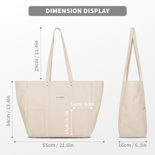 HOMESPON Large Canvas Tote Bag, Magnetic Work Laptop Pack for Women - color: Beige