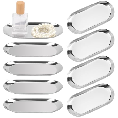 12 Pack 7 Inch Oval Stainless Steel Decorative Tray, Stainless Steel Tea Fruit Tray, 7 inch Silver Oval Trays for Bathroom Vanity, Jewelry, Perfume & Key Organizer (Silver) - size: 12 Pack 7 Inch