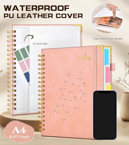 Hardcover Spiral Notebook Journal 8.5" x 11" Leather 5 Subject Notebook with Removable Dividers Tabs, 300 Pages Organizer Notebooks for Work School, College Ruled, Large Lined Journal for Women,Pink - color: Pink, size: A4