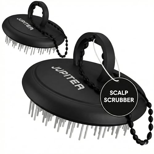 Jupiter Scalp Exfoliator - Scalp Massager Tool for Wet & Dry Hair - Ergonomic Detangler Brush - Dandruff Comb & Scrub to Remove Dandruff & Buildup and Support Circulation - 2 Pack, Black - color: Black 2 Pack