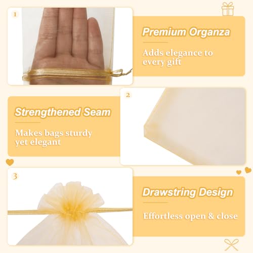 Crweety 50 Pcs Organza Bags 3x4, Gold Small Mesh Gift Bags Drawstring Bulk - color: Gold