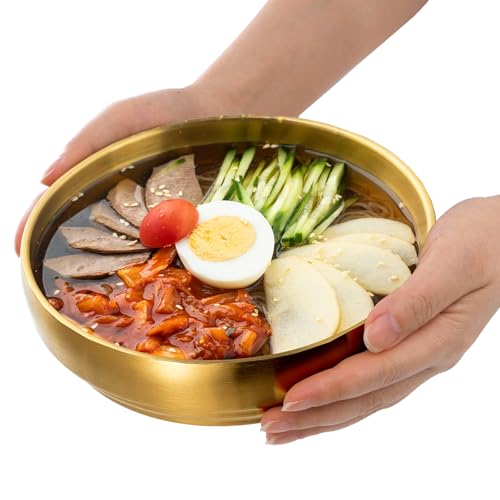 Frcctre 3 Pack 7.3 Inch Large Stainless Steel Bowls, 31 OZ Double Walled Insulated Bowls, Unbreakable Decorative Golden Bowl Serving Bowl for Salad Soup Noodle Friut Mixing, Dishwasher Safe