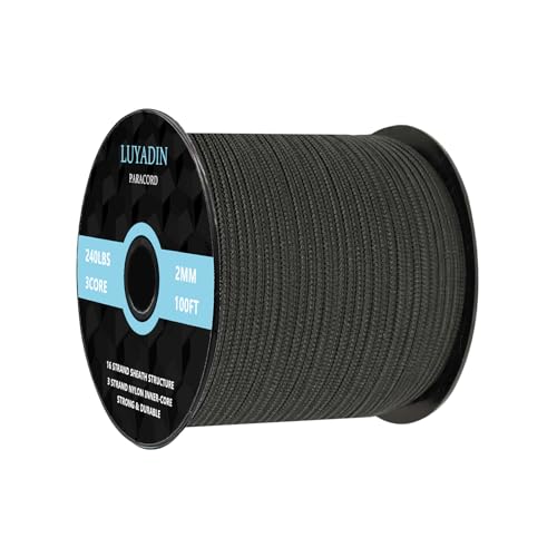 Paracord 240lb - Diameter 2mm Micro Utility Cord -3 Strand Parachute Spool Cord - 100ft 200ft,Paracord for Camping,Hiking,Fishing,Outdoor and DIY - color: Black, size: 100 ft