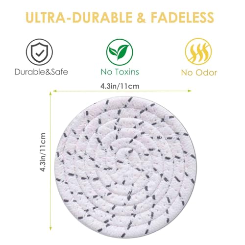 Drink Coasters 8 Pack with Holder, 4-Color Cotton Woven Absorbent Coasters Set, Minimalist 4.3in Cup Mat for Home Decor, Dining Table, Living Room, Tabletop-Protection for Coffee Beverage-Grey - color: Gray