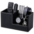 KINGFOM Desk Pen Organizer Office Supplies Caddy Pu Leather Multi-function Storage Box Pen/Pencil,Cell phone, Business Name Cards Remote Control Holder (Black) - color: Black
