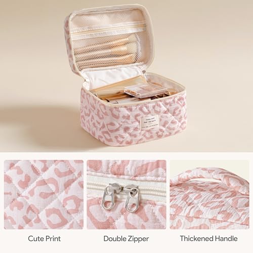 HBselect Quilted Makeup Bag, 3Pcs Cotton Large Travel Makeup Bags Organizer - color: A-3PCS-Floral 29