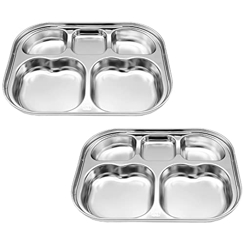 Korean Stainless Steel Divided Plates for Toddlers & Kids, Non-Toxic, 2PK - size: 5 Compartments