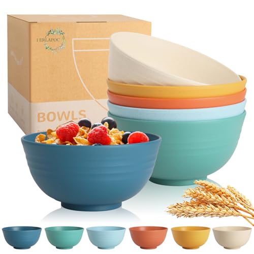 Wheat Straw Bowls, 26 OZ Cereal Bowls Set of 6, Unbreakable Salad and Soup Bowls for Kitchen, Microwave & Dishwasher Safe Bowl Set, Plastic Camping Bowl - Multi - color: Multicolor, size: 26 OZ